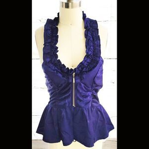 Lydia royal blue frilly halter ruffle top NWT